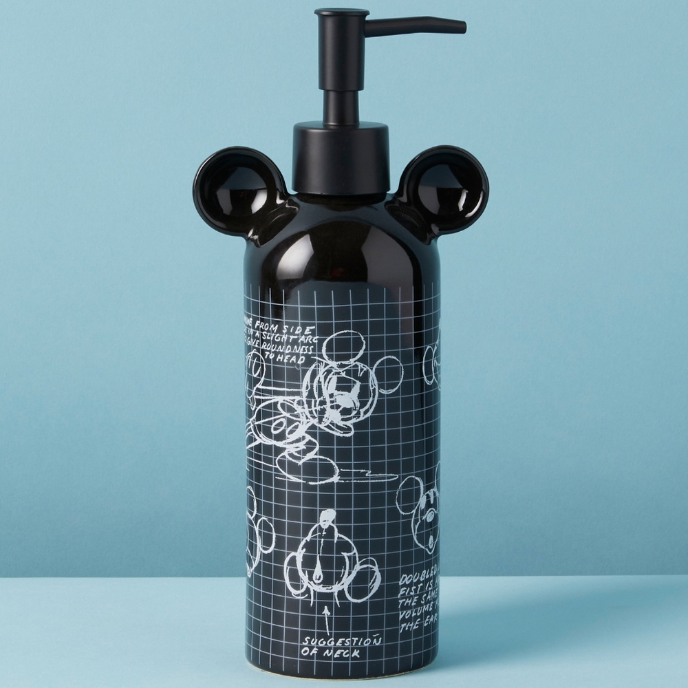 NWT Disney Mickey Mouse Black Soap Dispenser 9in Ceramic Sketchbook Lotion Pump